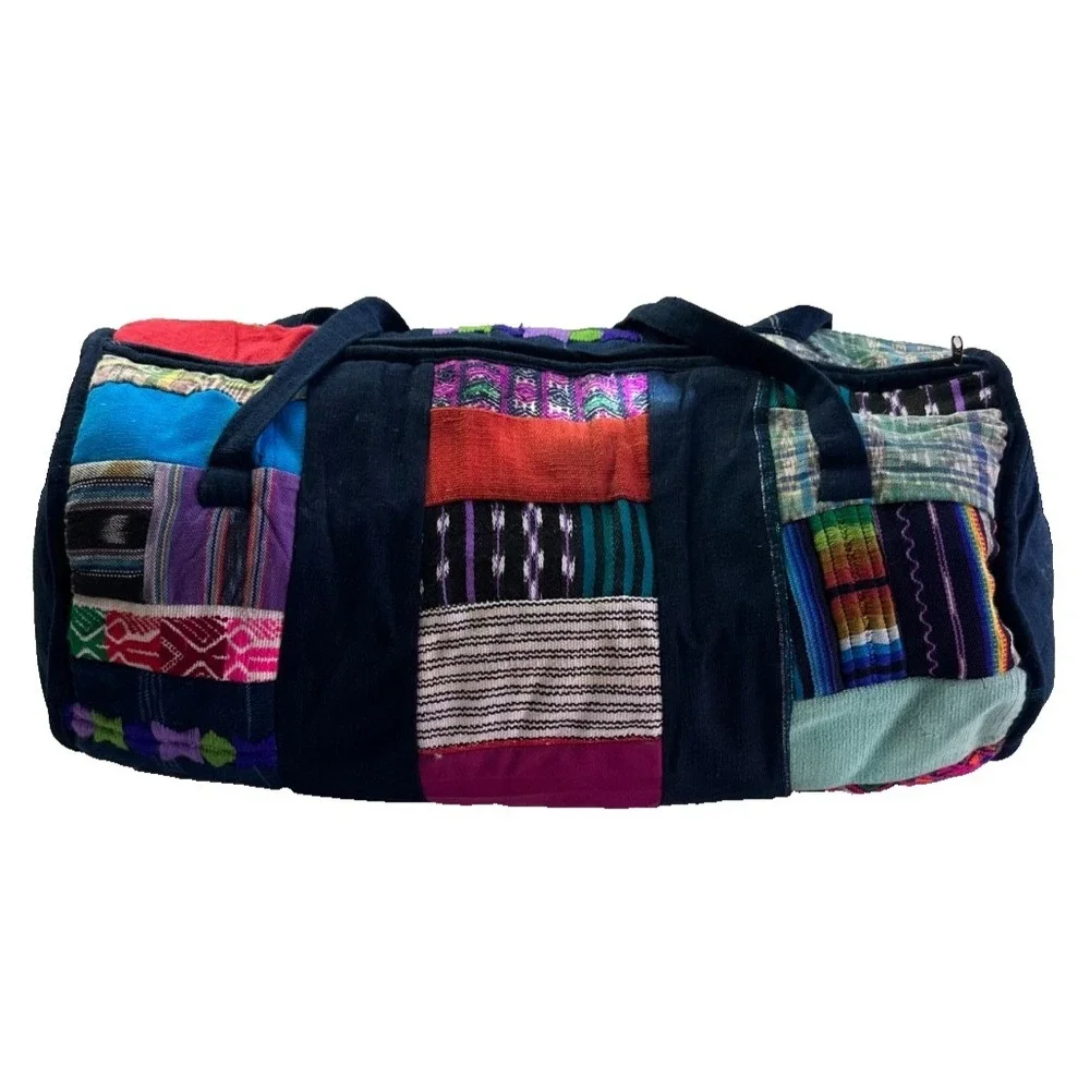 Guatemalan Large Hippie Duffel Bag‎ Embroidered Quilted Patchwork Overnight Gym